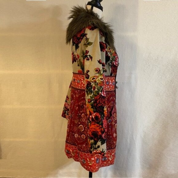 Elevenses Anthropologie Karelia velvet embroidered faux fur collar jacket coat - Picture 4 of 16